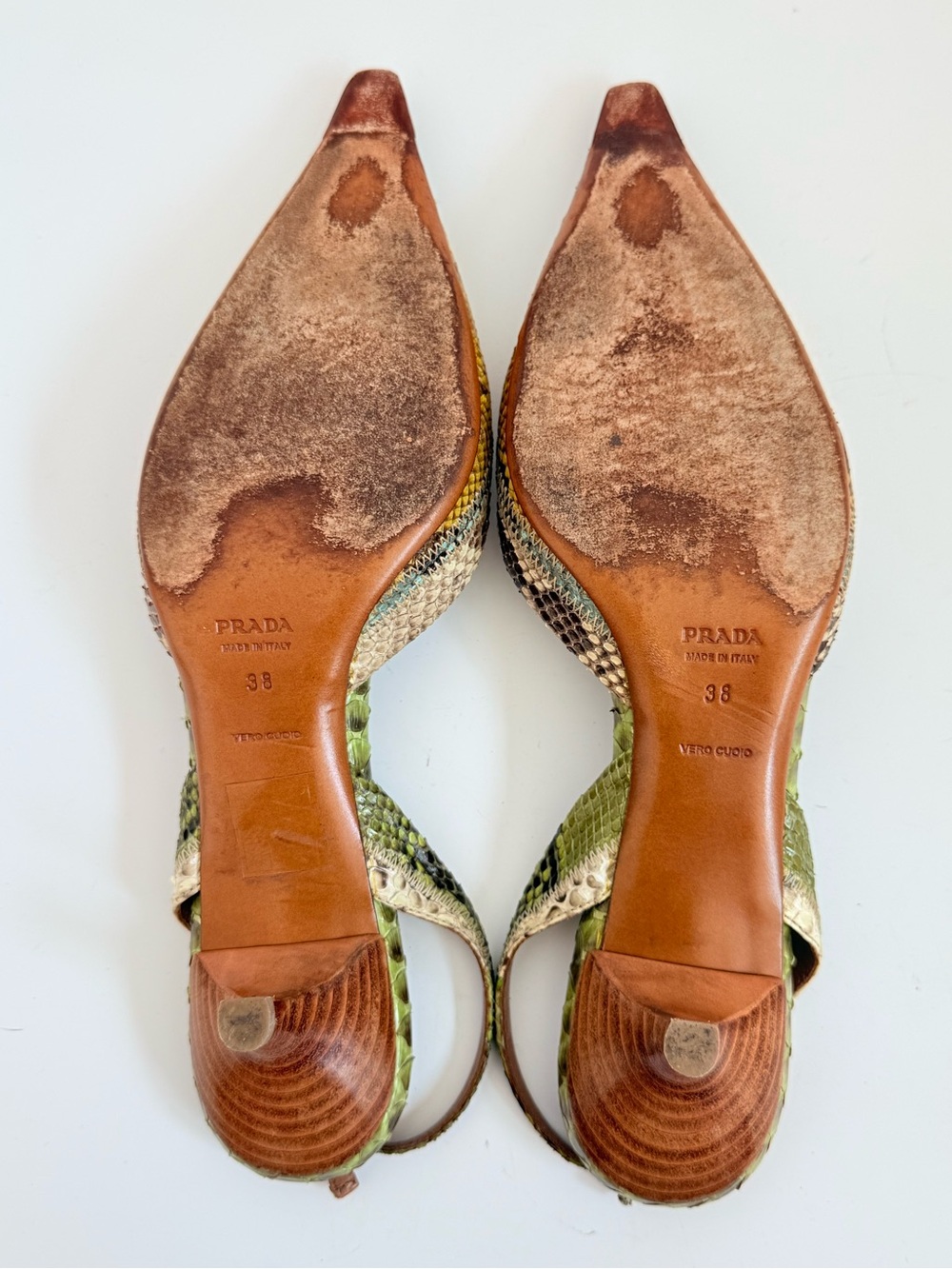 Prada 1P5478 Patch Summer Menta Python Snakeskin Slingback Heels 38 Y2K - Picture 7 of 8